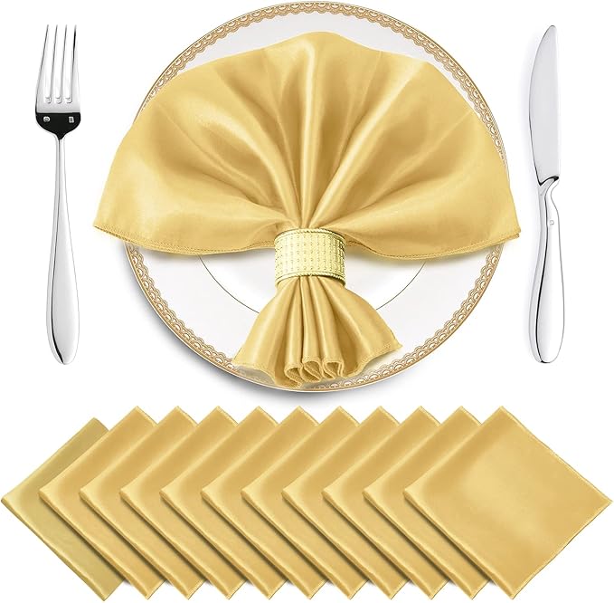 Horbaunal 16 Pack Gold Satin Napkins 17 x 17 Inch, Square Soft Table Dinner Napkins, Silky Cloth Napkins Table Decoration for Weddings Banquets Parties