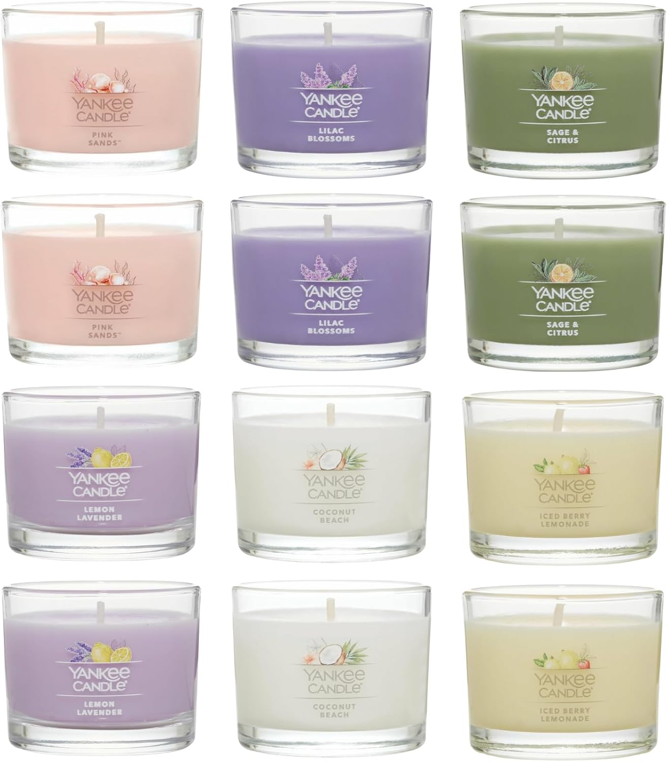 Yankee Candle Signature Votive Mini Candle Jars, Mother's Day Variety Pack, Natural Soy Wax Blend Candle with Natural Fiber Wick, 1.3 OZ Glass Jar, 12 CT Variety Pack
