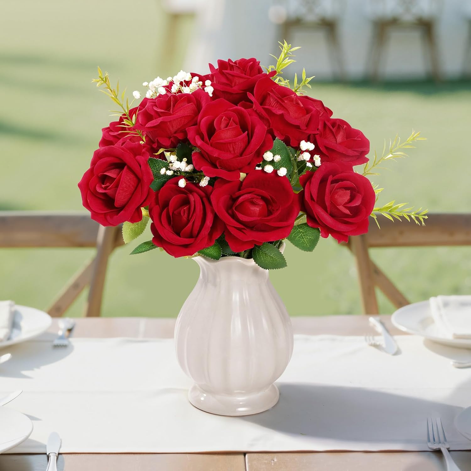 Lifewit 10 Pcs Red Artificial Roses Flowers in Bulk, Fake Long Stem Silk Roses for DIY Wedding Bouquets, Centerpieces Arrangements, Valentine Decorations
