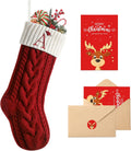 Christmas Stockings with Initials, 18" Large Embroidered Monogram Knit Family Christmas Stocking, Red Xmas Stocking for Kids, Christmas Decoration for Family Fireplace Holiday Party(Letter A)