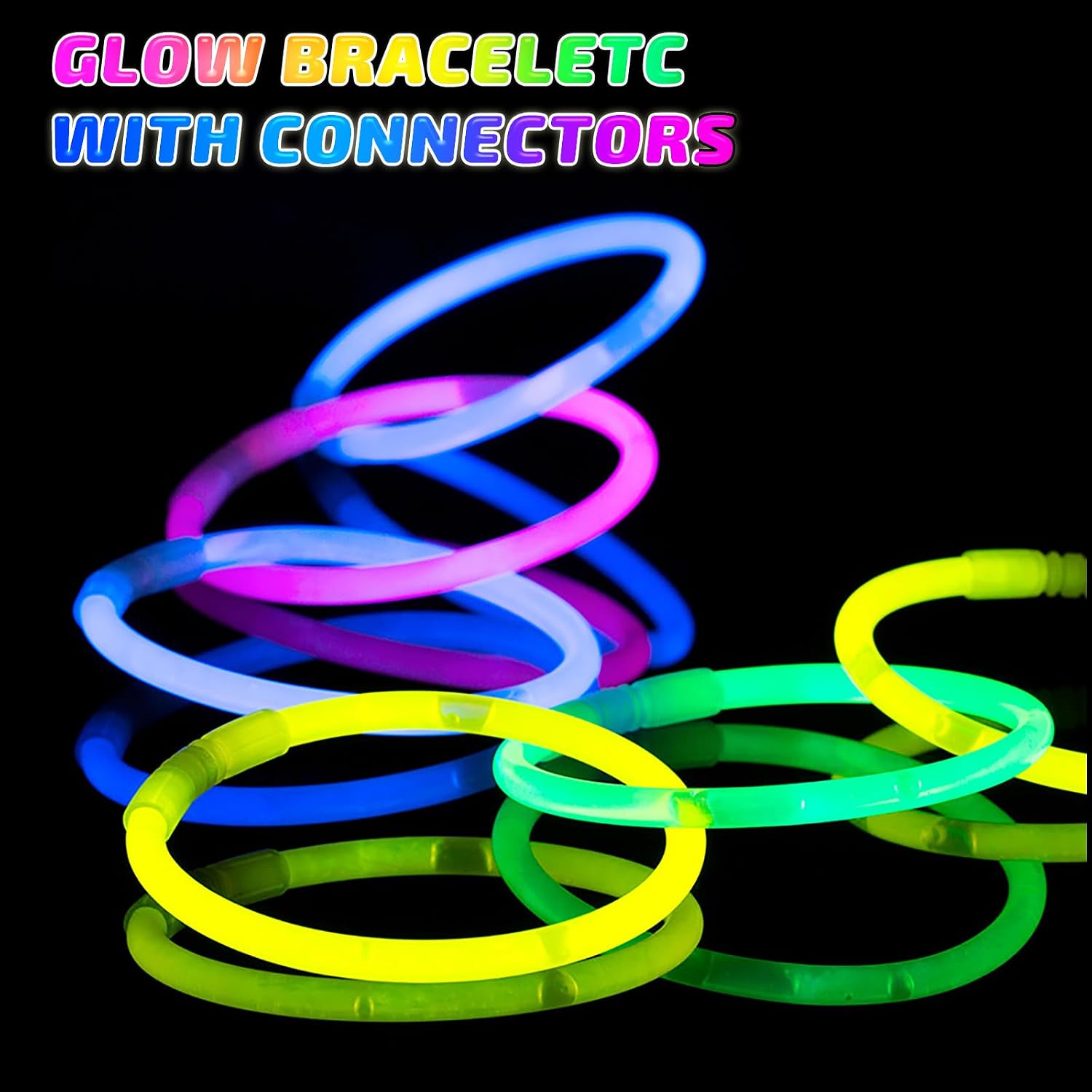HONLYNE 100 Pack Glow Sticks Party Favors Bulk, 8" Glow in the Dark Party Supplies, Party Favors for Kids 8-12, Neon Glow Stick Bracelets & Necklaces for Raves, Halloween, Christmas, Birthdays