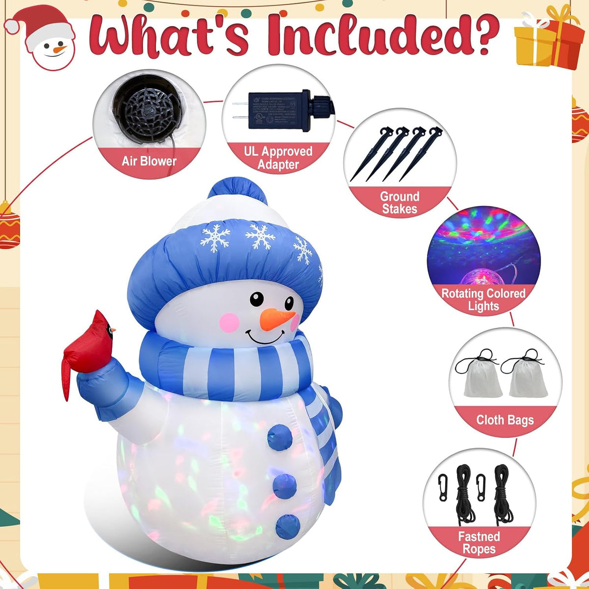 ourwarm 5ft christmas inflatable outdoor decoration, inflatable snowman, side view
