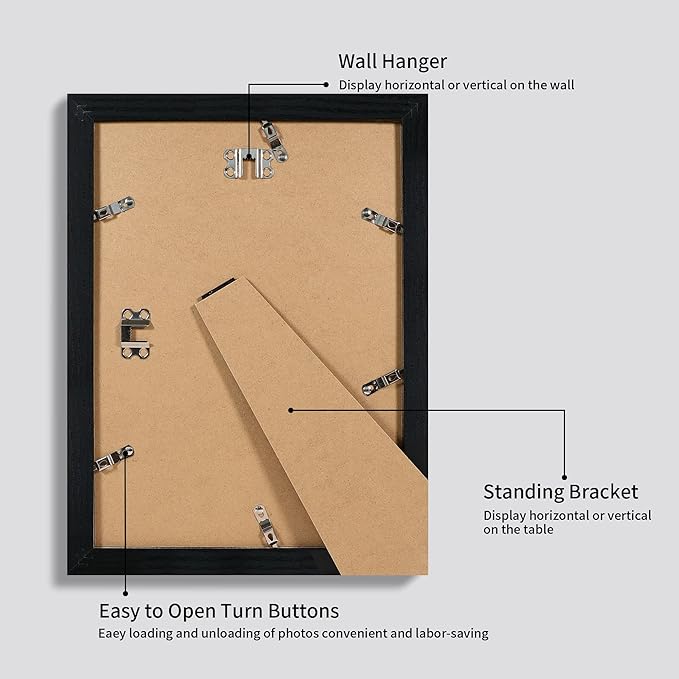 9x12 Picture Frame Set of 4 with Tempered Glass, Black Frames Display 6x8 Picture with Mat or 9 x 12 Without Mat, Wood Photo Frames for Tabletop Display and Wall Mounting