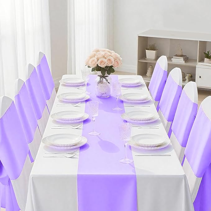 SHEJIZE 10 Pack Lavender Satin Table Runner 12x108 Inches Long, Bright Silky Smooth Satin Table Runner Table Decor for Wedding Banquet Christmas Prom Event Birthday Party