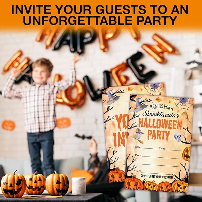 Halloween Party Invitations, Spooky Pumpkins Halloween Party Fill in Invites Cards With Envelopes (20 Count), Double Sided Design