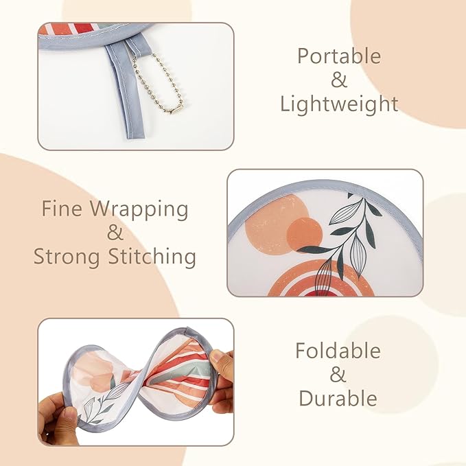 4Pcs Bohemian Round Foldable Hand Fan Japanese Foldable Fan Style Handheld Compact Cooling Fans,Round Folding Fan for Outdoor Games,Xmas Decoration,Festival,Party Favors,Travel,Events