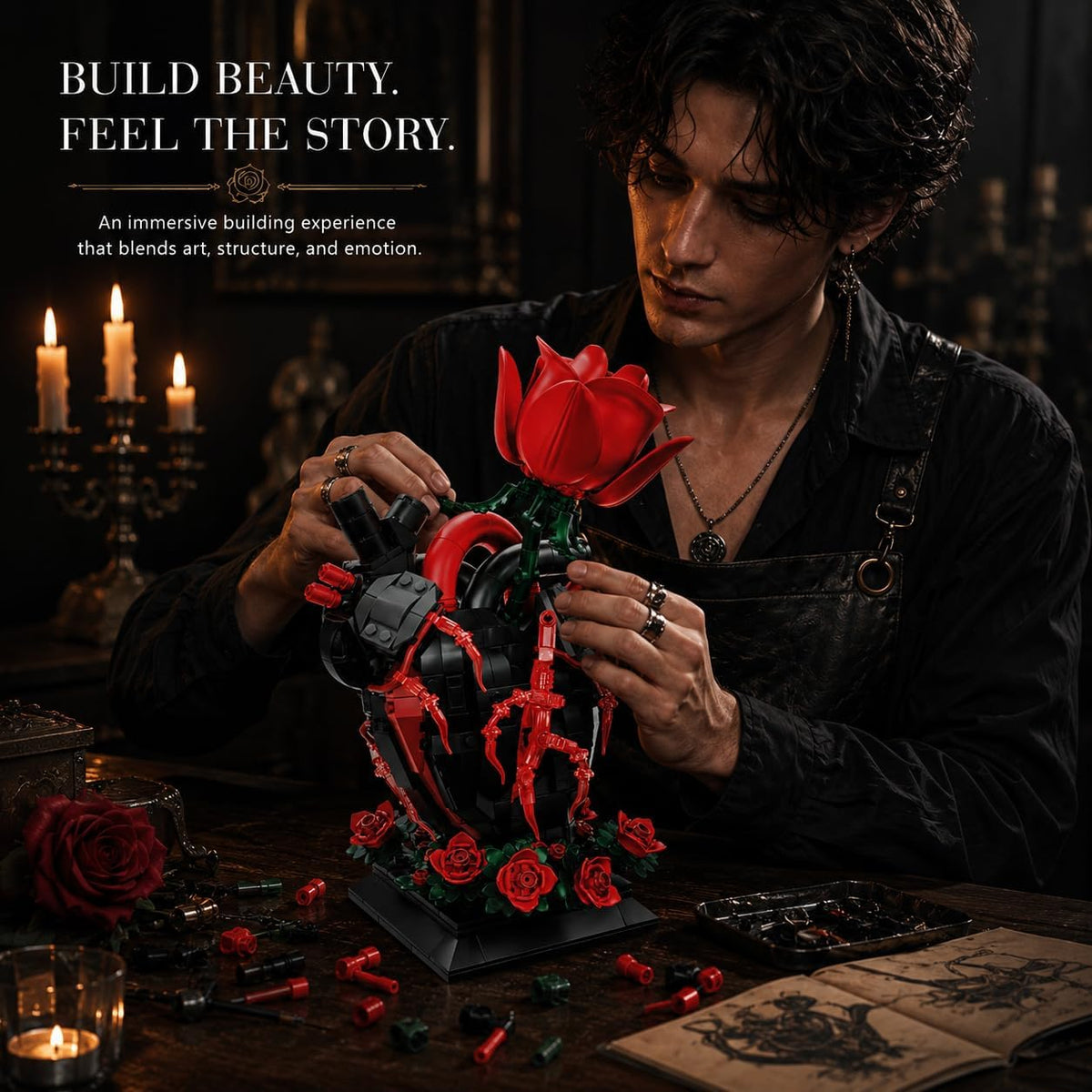 gothic heart rose building block set anatomical heart showing dimensions