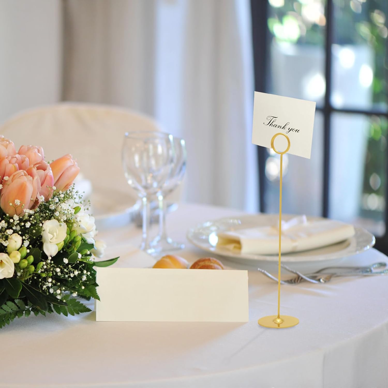 Urban Deco 16PK Gold Table Number Holders Place Card Holders 12 Inch Table Card Holders Steel Card Holders for Photos, Food Signs, Memo Notes, Weddings, Restaurants, Birthdays