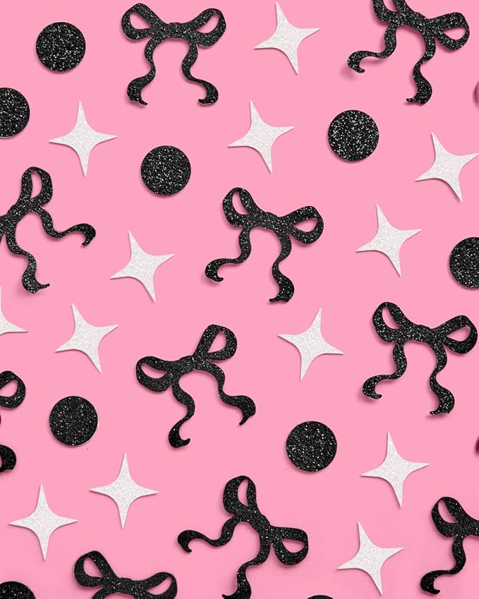 xo, Fetti Black Bow Glitter Confetti - 200 pc | Bachelorette Decorations, Birthday Table Decor, Gothic Party Supplies, Emo Shower Tablescape