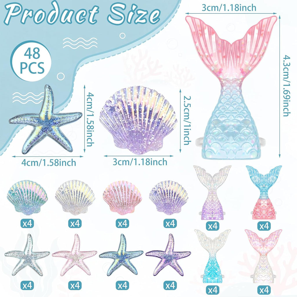 Kenning 48 Pcs Resin Mermaid Theme Cupcake Ring Toppers Seashell Mermaid Tail Starfish Cupcake Topper for Ocean Theme Birthday Party Cake Decorations Baby Shower Weeding Anniversary Sea Party Supplies