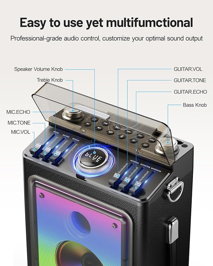 Karaoke Machine for Adults with 2 Wireless Microphones, Professional Bluetooth 5.3 Speaker, Portable Wooden Karaoke System with Bass/Treble Adjustable for Backyard, Home Party-Orange