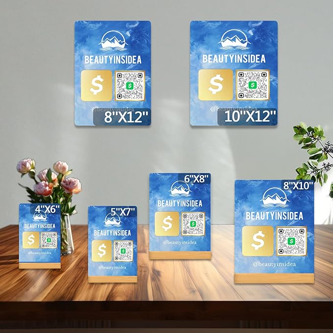 Personalized Custom Metal QR Code Sign Venmo Cashapp Scan to Pay with Stand Instagram Facebook Social Media QR Signs Bar Code QR Plaque Print for Business Salon Beauty Store Restaurant Wifi Sign (Vertical 1)
