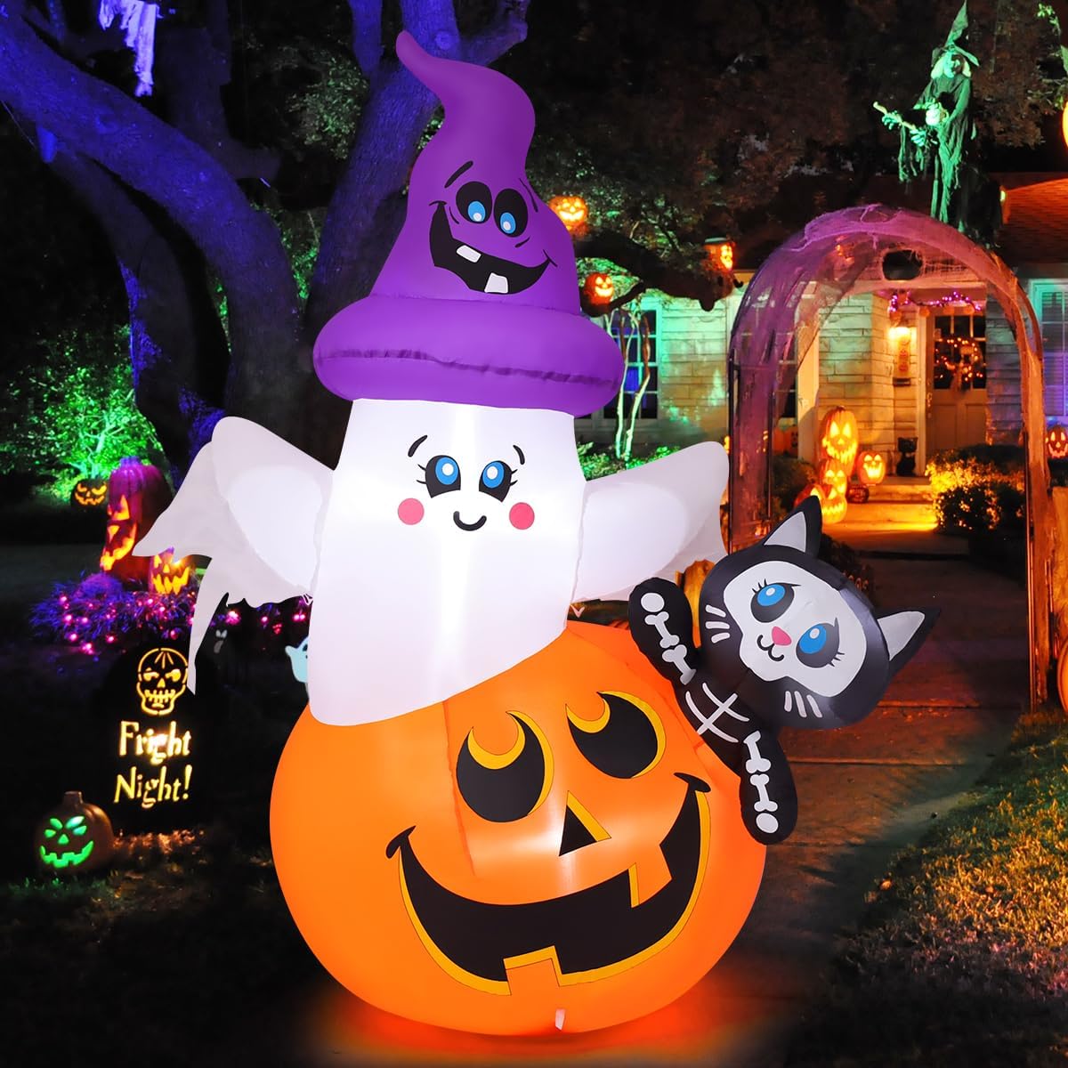COMIN 5 FT Halloween Inflatables Pumpkin Ghost Cat Outdoor Decorations Blow U...