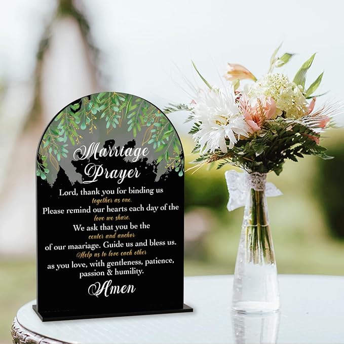 Black Marriage Prayer Sign, Wedding Engagement Bridal Shower Christian Religious Decor for Reception Ceremony Anniversary Party, Weddings Acrylic Sign