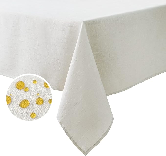 NLMUVW White Linen Tablecloth 84 Inch for Rectangle Table 6ft, Rustic Faux Linen Textured Table Cloth Cover Farmhouse for Party Kitchen Dining, 54 x 84 Inch