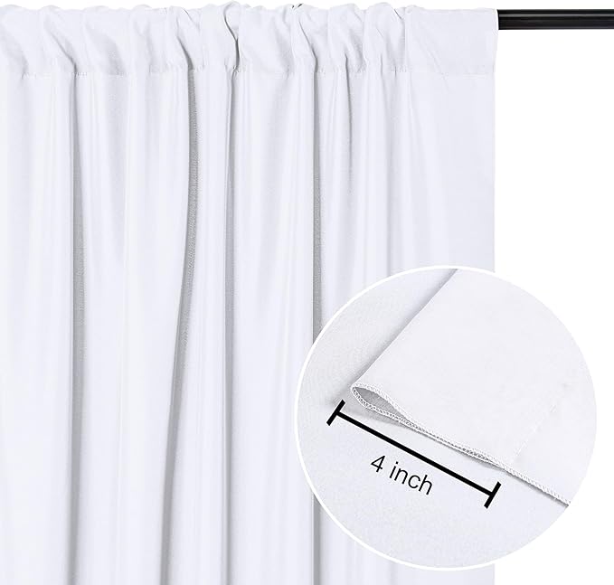 DWCN 10x7 FT White Backdrop Curtains for Parties, Photography Backdrop Drapes with Rod Pockets for Wedding Decorations Stage Birthday Family Gatherings, 2 Panels 5ft x 7ft