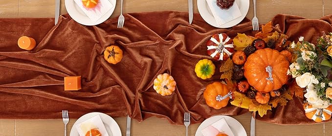 Terracotta Velvet Table Runner Fall Thanksgiving Burnt Orange Table Runner 20 x 120 Inch Luxurious Elegant Velvet Fabric Rust Red Decorations for Christmas Dinner Wedding Bridal Baby Shower