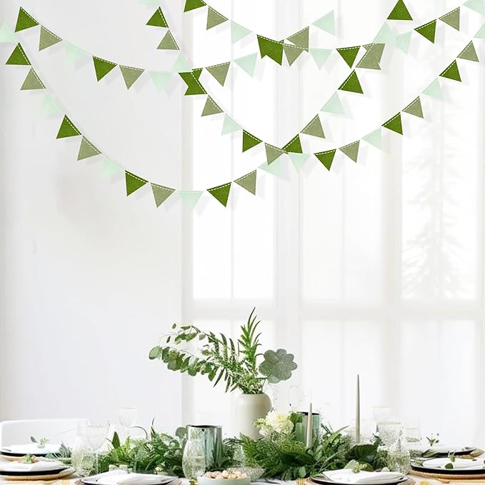 Olive Green Party Decorations Gradient Sage Green Felt Hanging Triangle Mini Bunting Pennant Banner Flag for Neutral Baby Shower Birthday Wedding Woodland Safari Jungle Party Classroom Nursery Decor