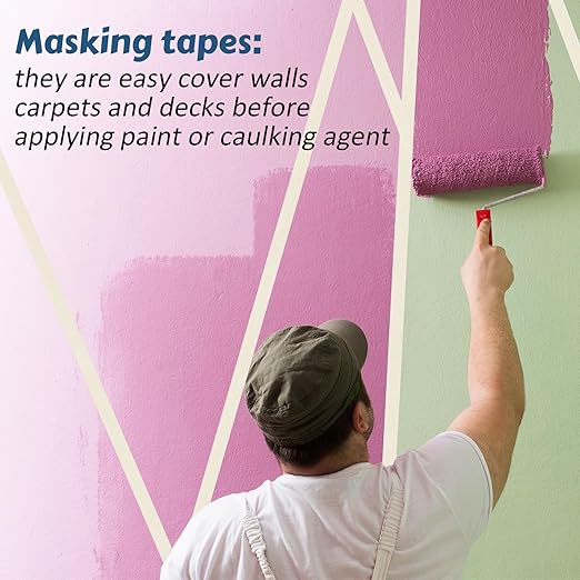 Masking Tape Bulk General Purpose Masking Painting Tape 55 Yards for Painting Home Office School Stationery Arts Crafts Basic Use, Easy Removal(60 Rolls,1 Inch)