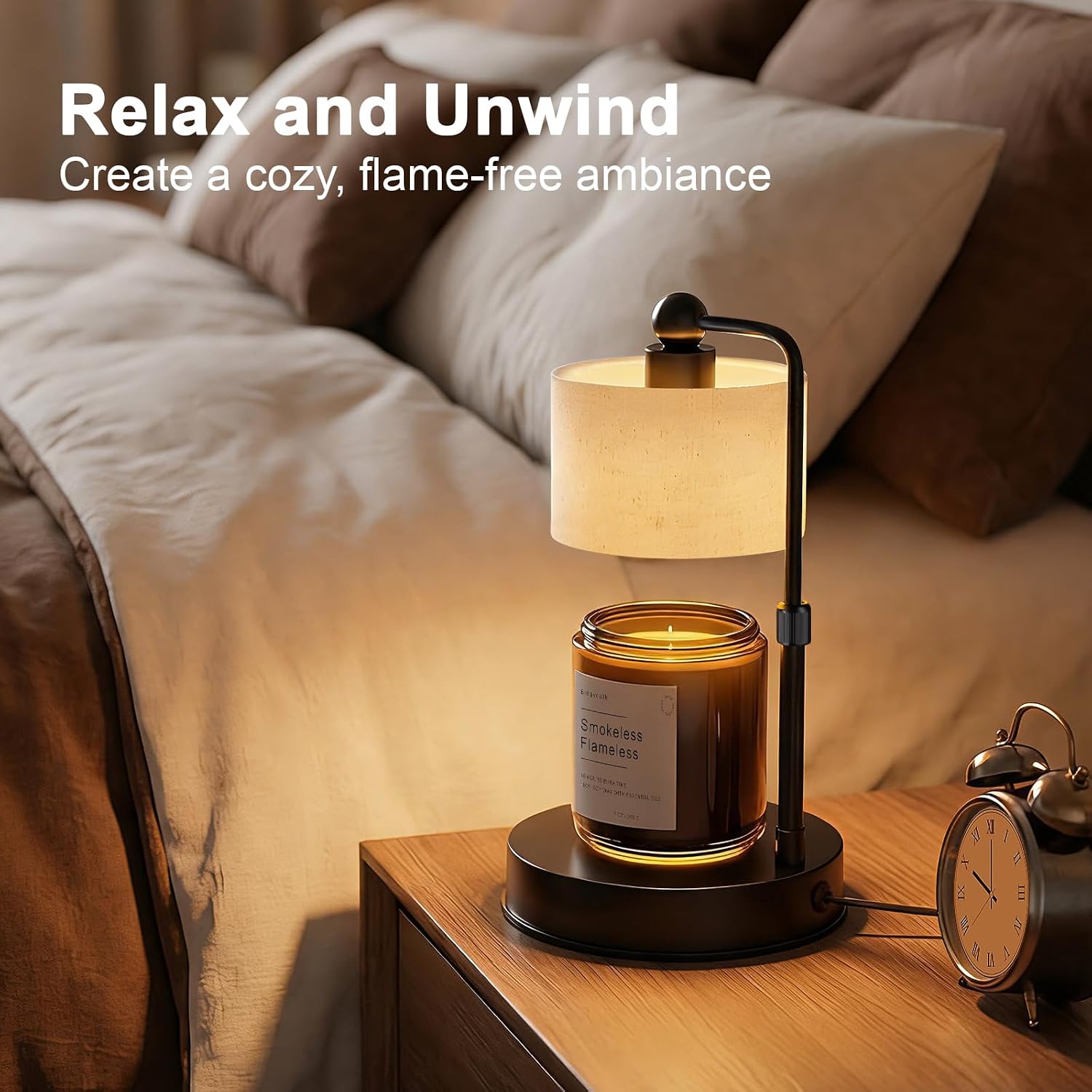Candle Warmer Lamp with Timer, Modern Farmhouse Candle Warmer, Height Adjustable & Dimmable Electric Candle Warmer Lamp, Includes 2 Bulbs, Birthday Gift for Women, Mom, Housewarming - Flaxen
