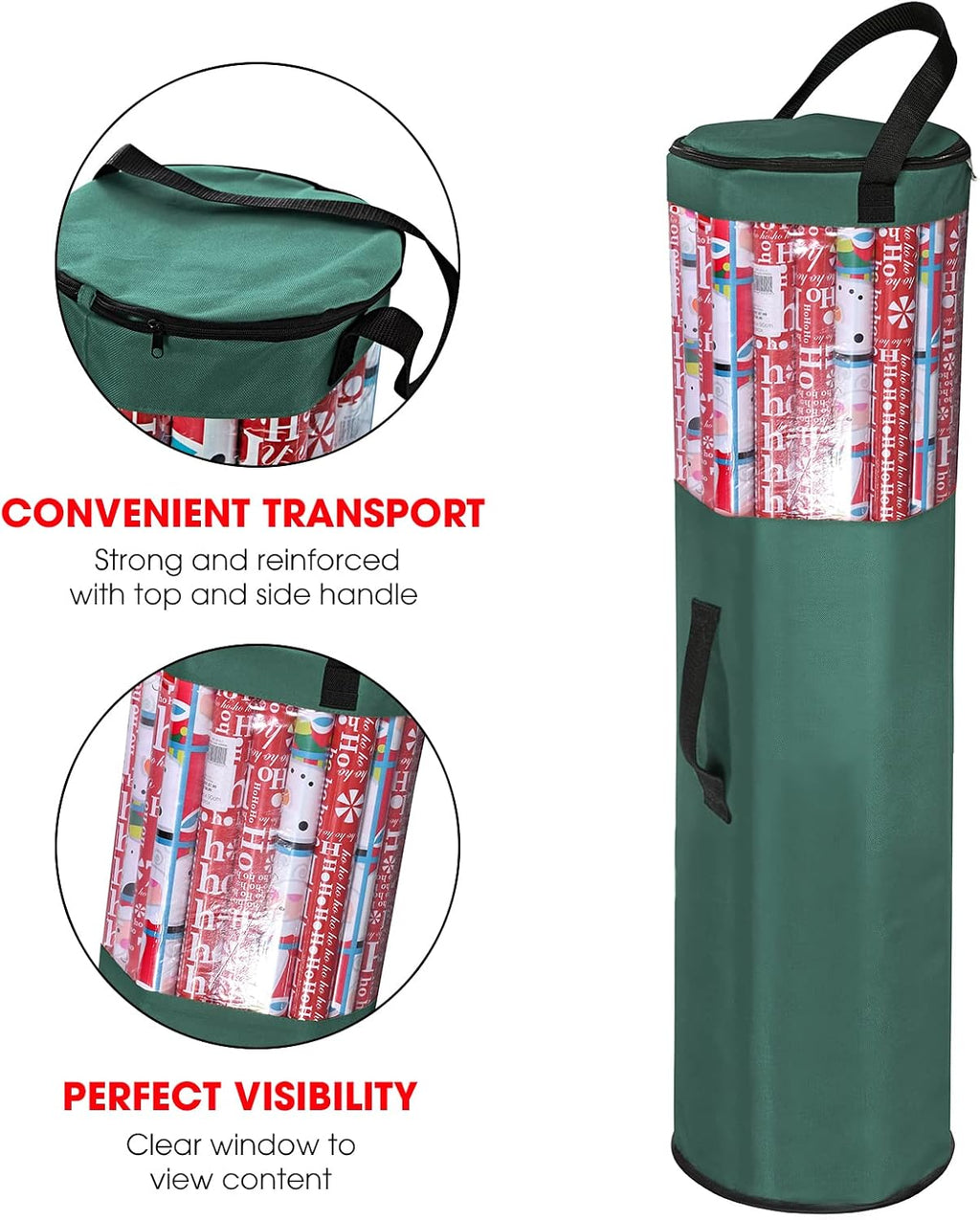 Wrapping Paper Storage Bag | Wrapping Paper Organizer Under Bed for Storing Multiple Rolls of Gift Wrap, 42” Length Container Constructed of Durable 600D Oxford Material (Green)