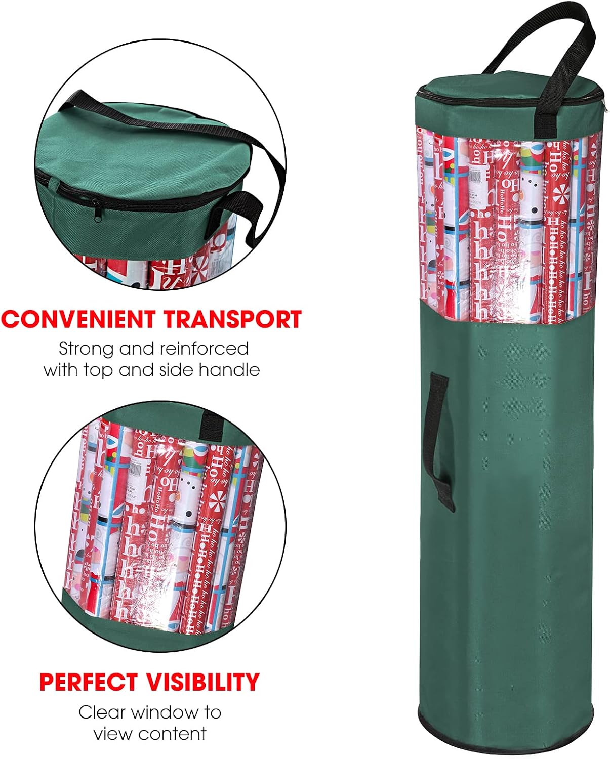 Wrapping Paper Storage Bag | Wrapping Paper Organizer Under Bed for Storing Multiple Rolls of Gift Wrap, 42” Length Container Constructed of Durable 600D Oxford Material (Green)