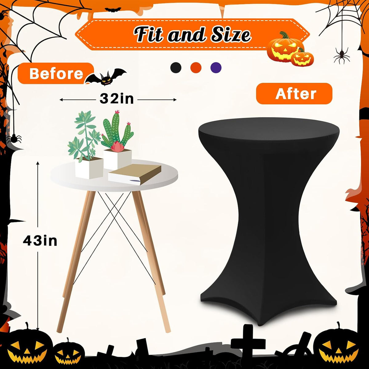 Preboun 6 Pack Cocktail Table Covers, 32 x 43 Inch, Black Orange Purple