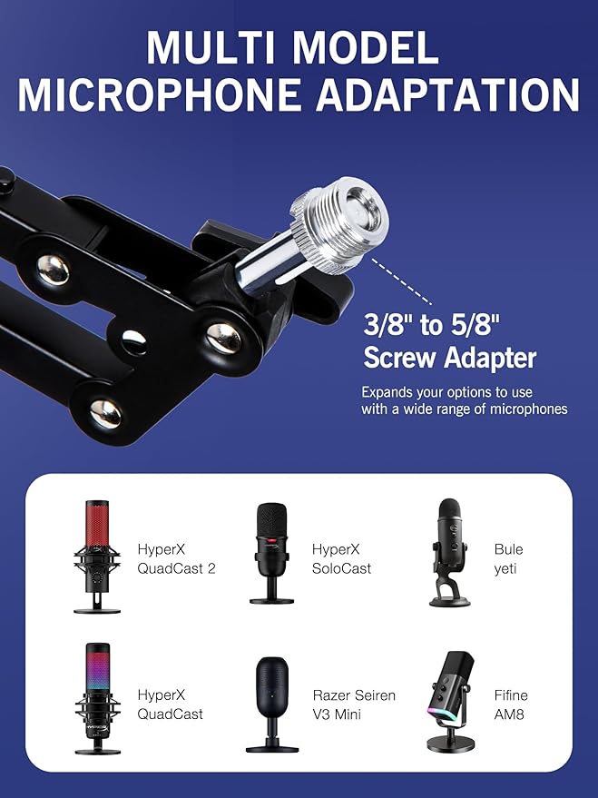 SUNMON RGB Boom Arm - Mic Arm With RGB Light, Adjustable 11 Light Modes, Microphone Boom Arm With Adapter Compatible with Fifine Microphone, Blue Yeti, HyperX QuadCast and Most Gaming Mic