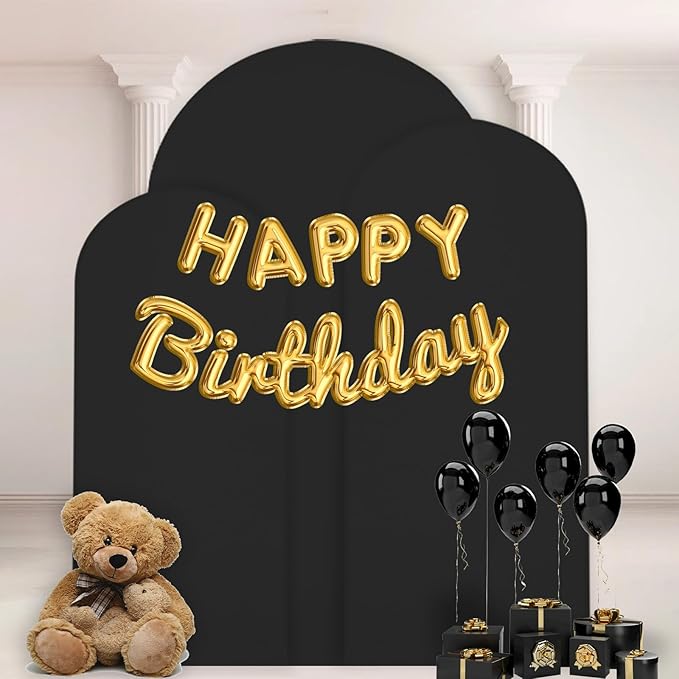 WEERRW Wedding Arch Cover Black Spandex Fitted Set of 3 Balloon Arch Stand Covers Round Top Chiara Stretchy Backdrop for Birthday Party Baby Shower Banquet Decoration (6FT, 6.6FT, 7.2FT)