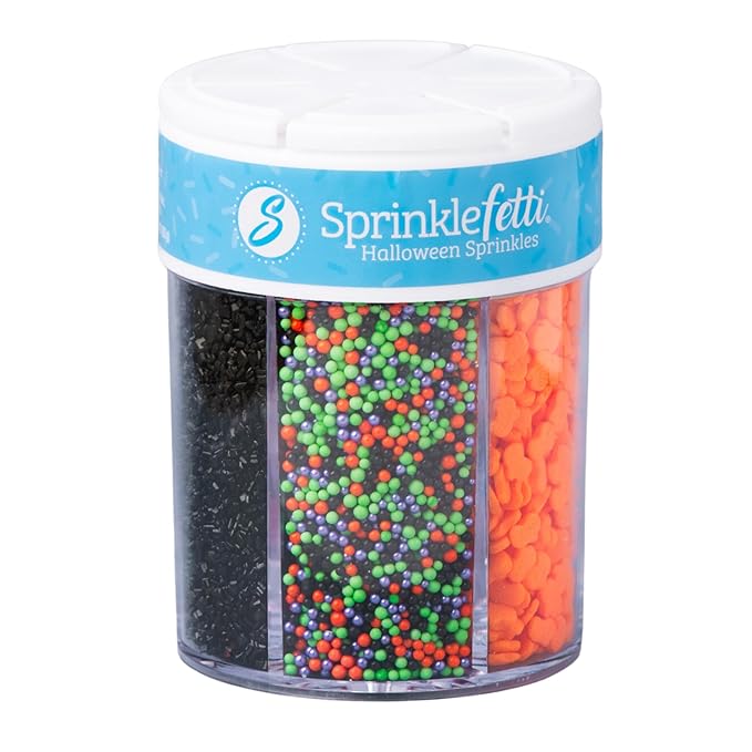 Sweets Indeed Halloween 6-Cell Sprinkle Jar – 6 Variety Sprinkle Compartments | Edible Cake Decorations for Cupcakes, Cookies, Cakes & Desserts | 6.45 oz