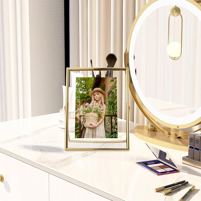 Gold Floating Frame, 5"x7", Vertical, For Picture 4x6, 3.5x5, 2x3 with Floating Effect, Small Tabletop Photo Frame, Classy For Anniversary, Wedding, or Birthday