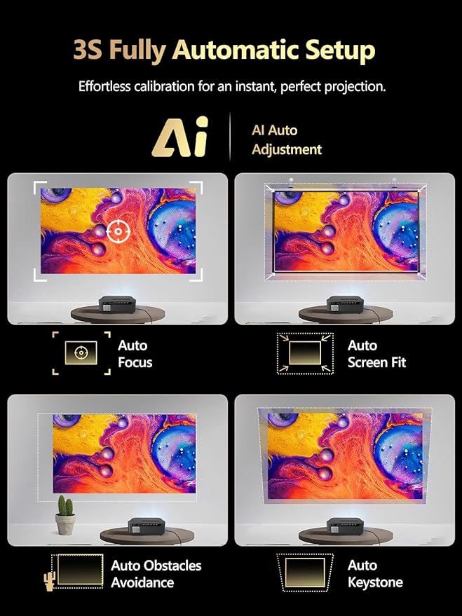 Smart Daytime 4K Projector HDR 2300ANSI with WiFi, Bluetooth, NFC, Apps, Auto Focus/Keystone,Ultra HD 1080P Movie Gaming Karaoke Projector with 2 HDMI ARC, 2 USB, 2 Mics for Home Theater Party TV Golf