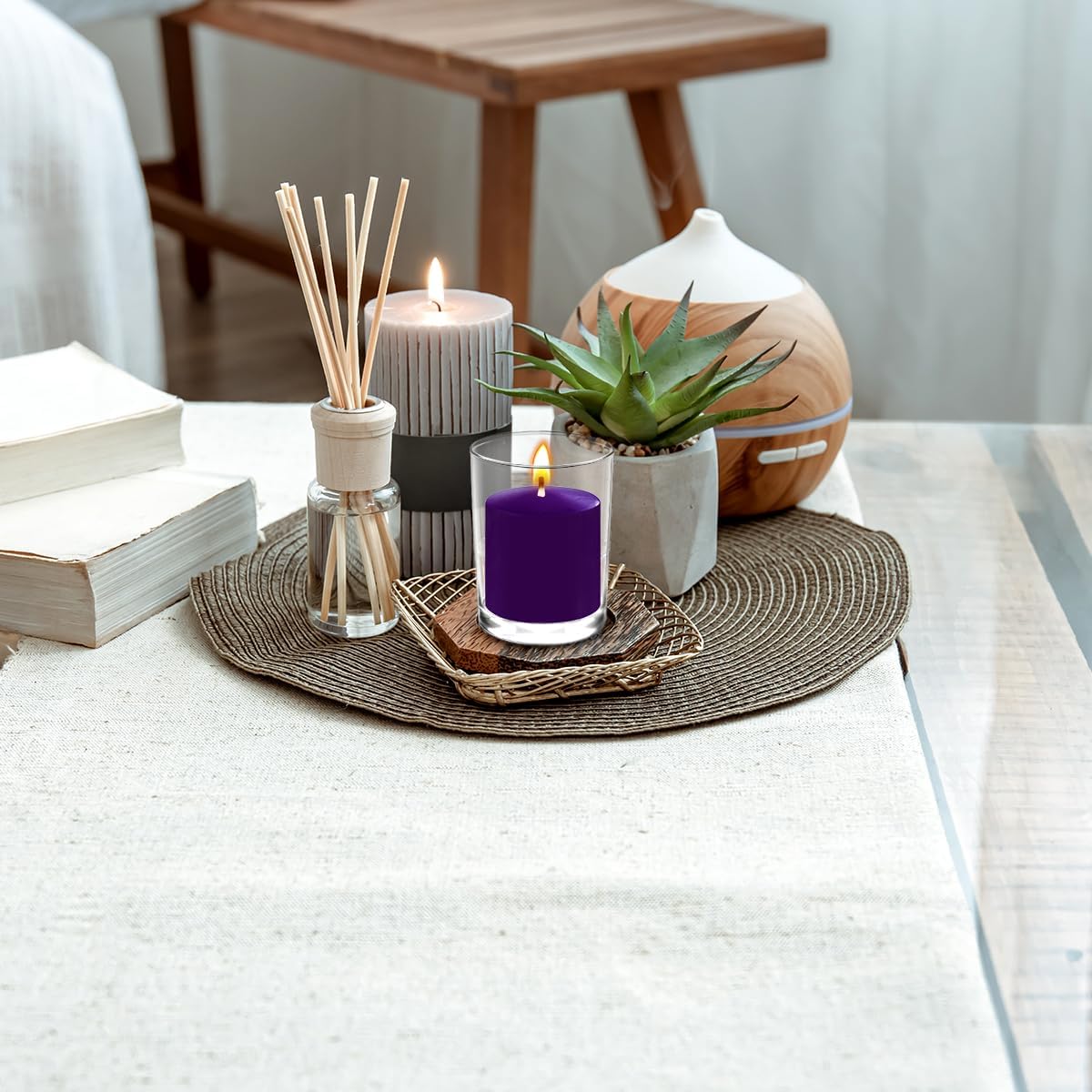 9 Packs Purple Votive Candles, Unscented Small 1.5 Inch by 1.25 Inch Dripless Colored Wax Votive for Home Holiday Party Table Decor - 8 Hour Burn Time