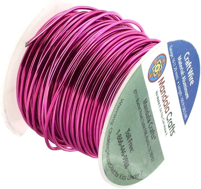 Mandala Crafts 16 Gauge Anodized Aluminum Craft Wire for Jewelry Making - 100 FT Colored Flexible Magenta Wire - Bendable for Bonsai Armature Crafting Sculpting