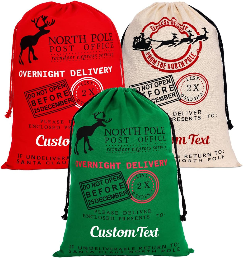 Ulico Personalized Christmas Bag ，Custom Oversized Santa Sack with Embroidered Name ，Christmas Gift Bag Present Bag ，Large Gift Sack，Canvas Stocking Bags for Kids, Family（1 Pcs）
