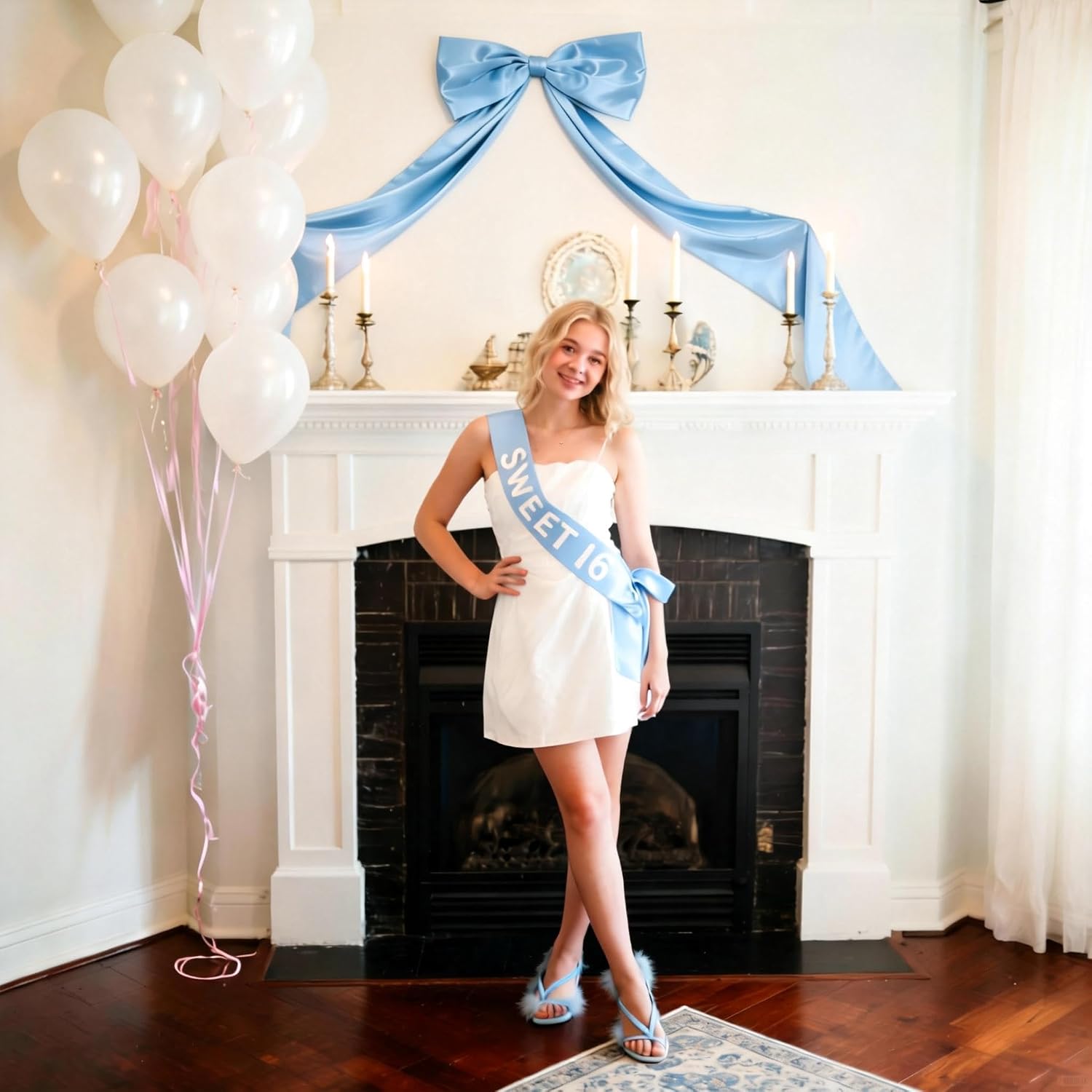 Extra Long Satin Blue Bow for Coquette Room Decor,70x20 Inch Bow Wall Decor for Valentine's Day Bachelorette Bridal Shower Wedding Birthday Decorations