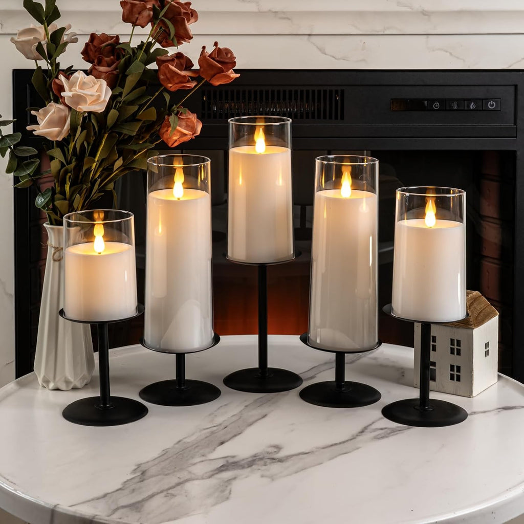 Homemory Christmas Metal Fall Candle Holders Stands for Pillar Candles Set of 5, Candleholder Sets for Table Centerpiece Fireplace (5, Black)