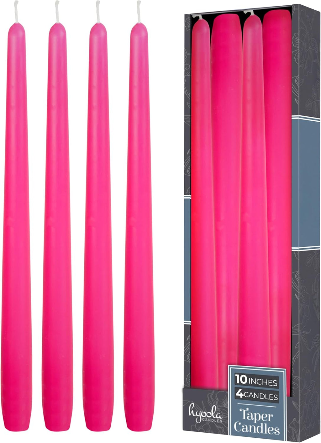 Hyoola Tall Taper Candles - 10 Inch Hot Pink Fuchsia Unscented Dripless Taper Candles - 8 Hour Burn Time - 4 Pack