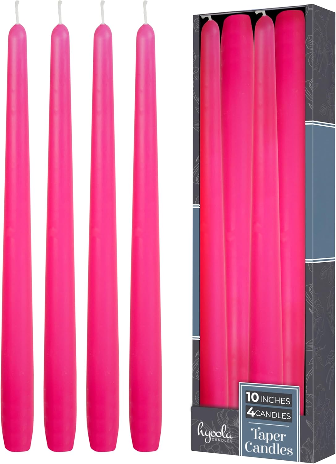 Hyoola Tall Taper Candles - 10 Inch Hot Pink Fuchsia Unscented Dripless Taper Candles - 8 Hour Burn Time - 4 Pack