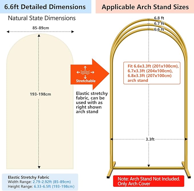 HEMMOTOP 6.6 ft Light Beige Arch Backdrop Cover (No Arch Stand), Spandex Arch Covers Stretchy Backdrop for Balloon Arches, Wedding, Birthday Party, Baby Shower, Banquet Arch Decoratio