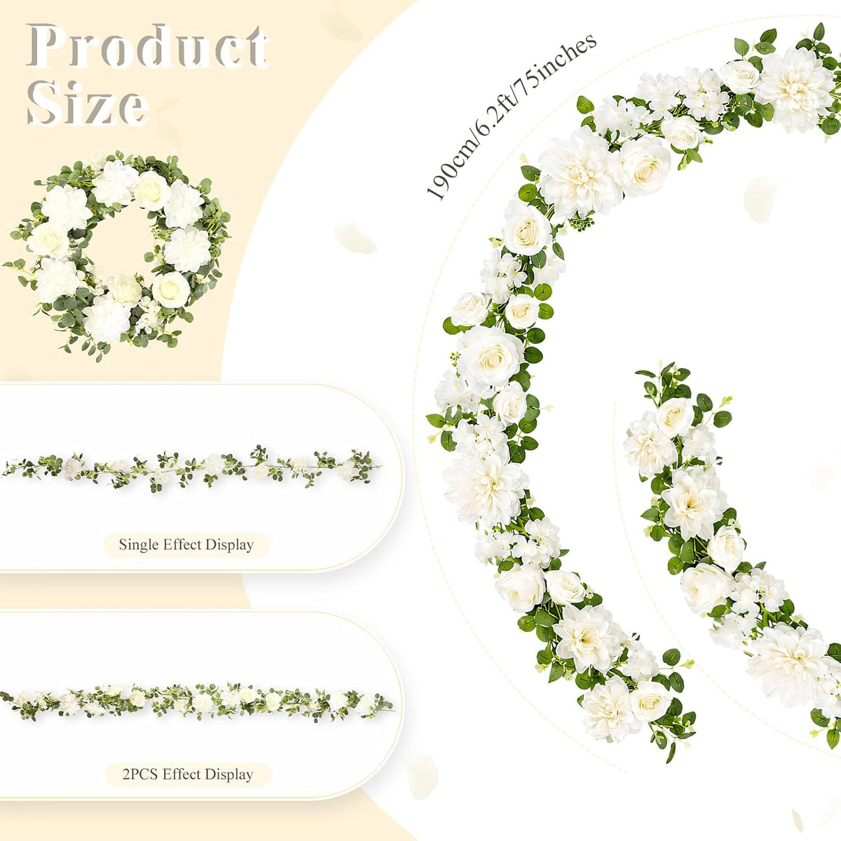 findosom total 12.4ft artificial flowers garlands for decoration showing dimensions