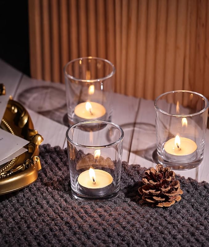 LETINE 72-Pack Votive Candle Holders Designed for Wedding Decor - Glass Candle Holder & Tea Lights Candle Holder - Candle Holders for Christmas, Wedding Centerpieces, Thanksgiving