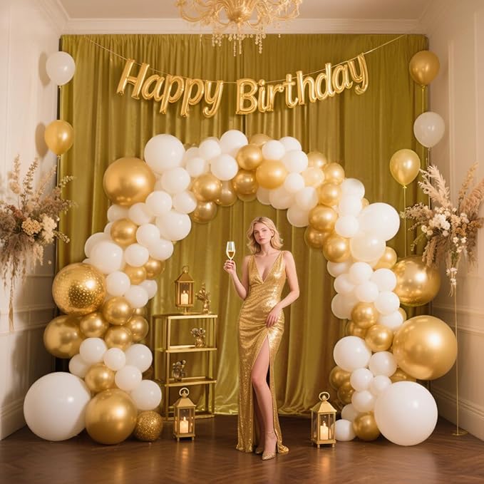 Sugargirl 10x10FT Gold Backdrop Curtains Polyester Photo Backdrop Drapes Curtains 2 Panels with Rod Pockets for Party Birthday Wedding Photography Home Decoration