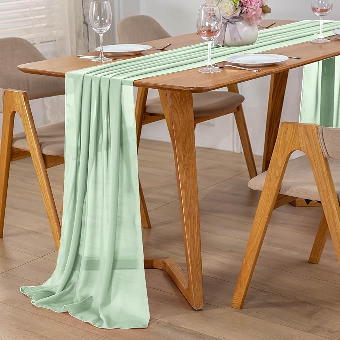 10 Pack 10ft Sage Green Chiffon Table Runners Wedding Table Runner Sheer Romantic Tulle Table Runner for Christmas Wedding Bridal Tea Party Baby Shower Birthday Party Table Decorations(120 x 12 in)