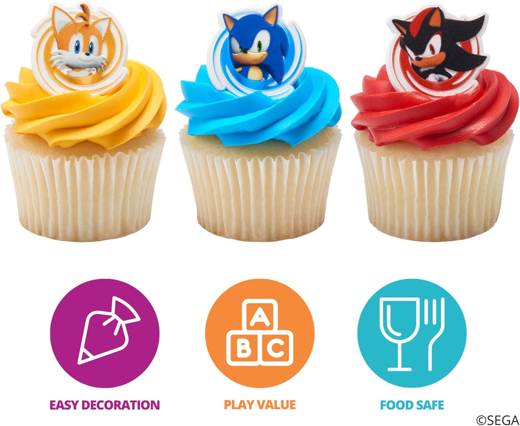 DecoPac Sonic the Hedgehog Rings, Cupcake Decorations Featuring Sonic, Tails, and Shadow - 24 Count (Pack of 2)