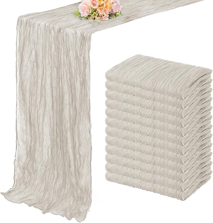 12 Pack Rose Brown Cheesecloth Table Runner 10FT Rustic Gauze Fabric Cheese Cloth Table Runner for Wedding Bridal Baby Shower Table Decor Boho Sheer Birthday Party Table Decorations 20 x 120 Inch Long