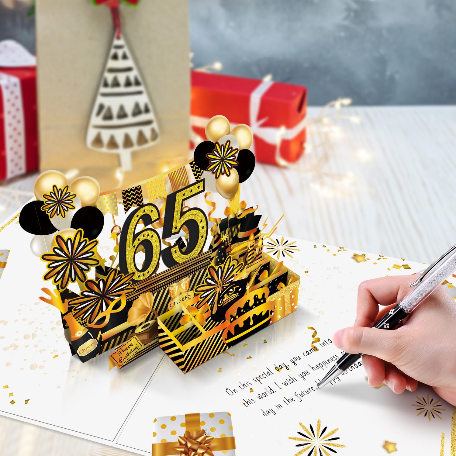Joycard 65th Birthday Card for Women Men, 3D Pop Up Happy Birthday Gift for Mother Dad, Funny 65 Year Old Birthday Decorations for Wife Husband, Back in 1961 Laser Gold Retro Theme