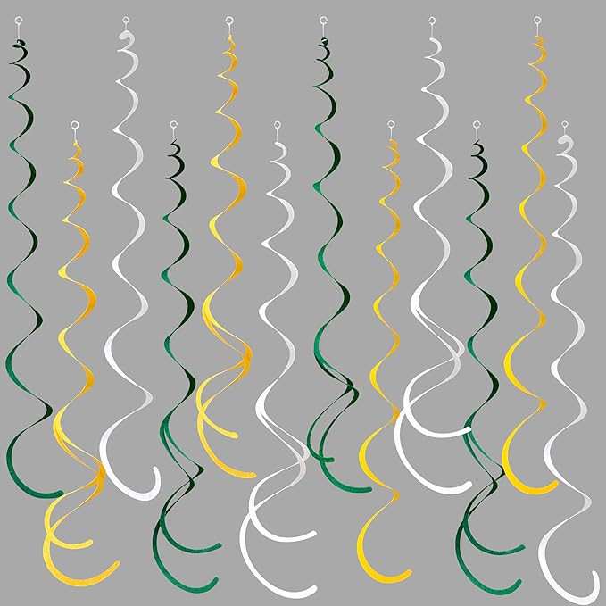 36 Pcs Green Yellow White Hanging Swirl Decorations Felt Swirl Streamer Spiral Ceiling Garland Banner for Graduation Birthday Wedding Retirement Baby Shower Spring Summer Garden Party Decor Supplies