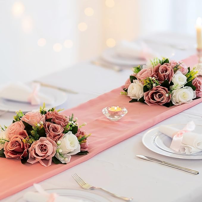BLOSMON Dusty Rose Flowers Decoration: 2 Pcs Pink Artificial Flowers Balls for Wedding Dinning Table Centerpieces - Fake Silk Kissing Floral Arrangement for Home Party Event