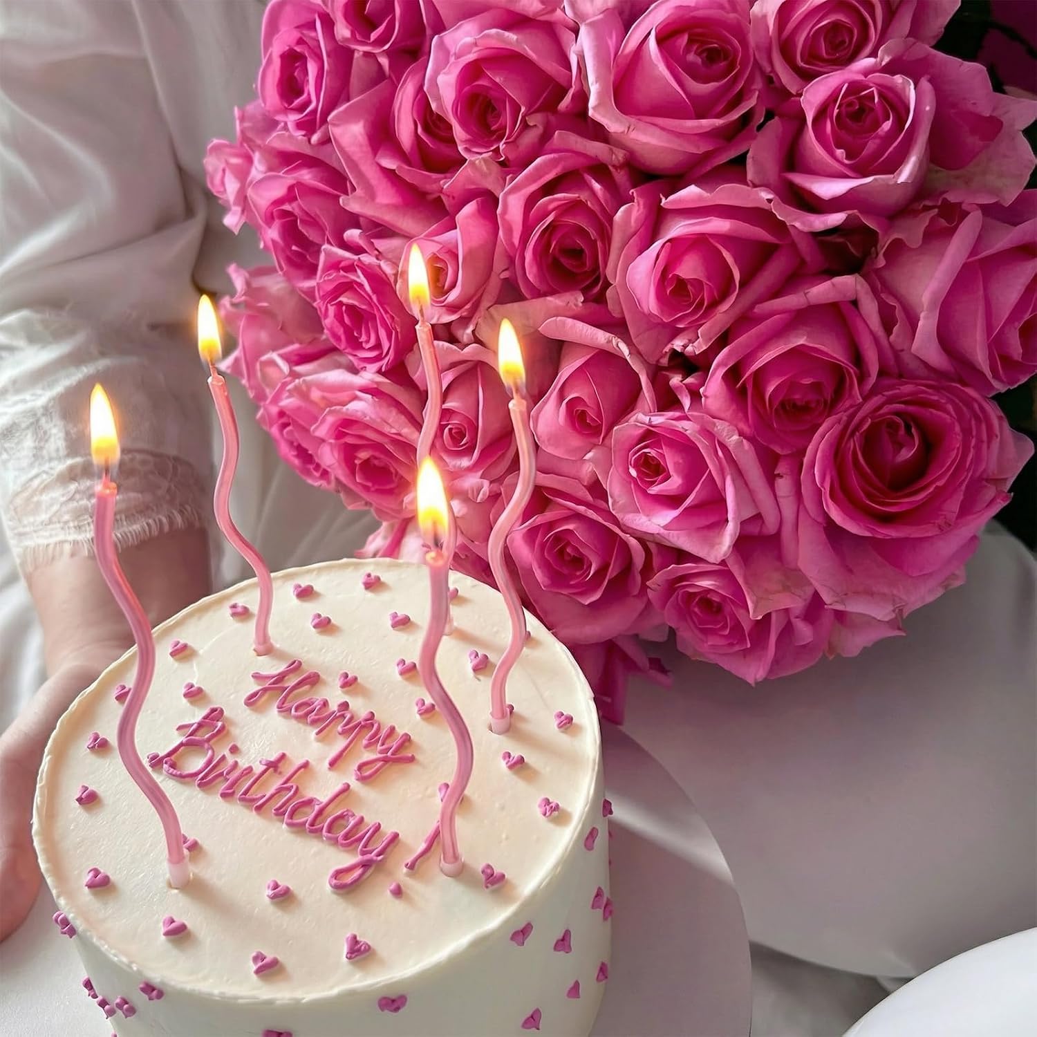 24 Pcs Pink Spiral Long Thin Birthday Candles, Twisted Curved Candle Cake Topper, Birthday Parties, Wedding Decoration